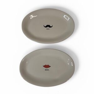 New Rae Dunn His Hers Small Ceramic Plate Set - NWT - Whimsical Romantic Fun